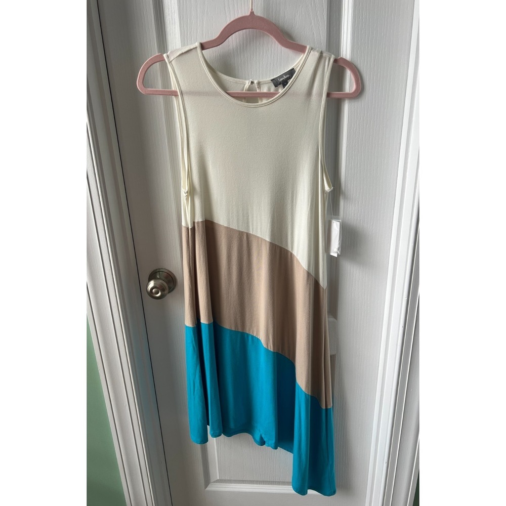 Neiman Marcus Womens Dress Sleeveless Asymmetrical Hem Colorblock Size S NEW